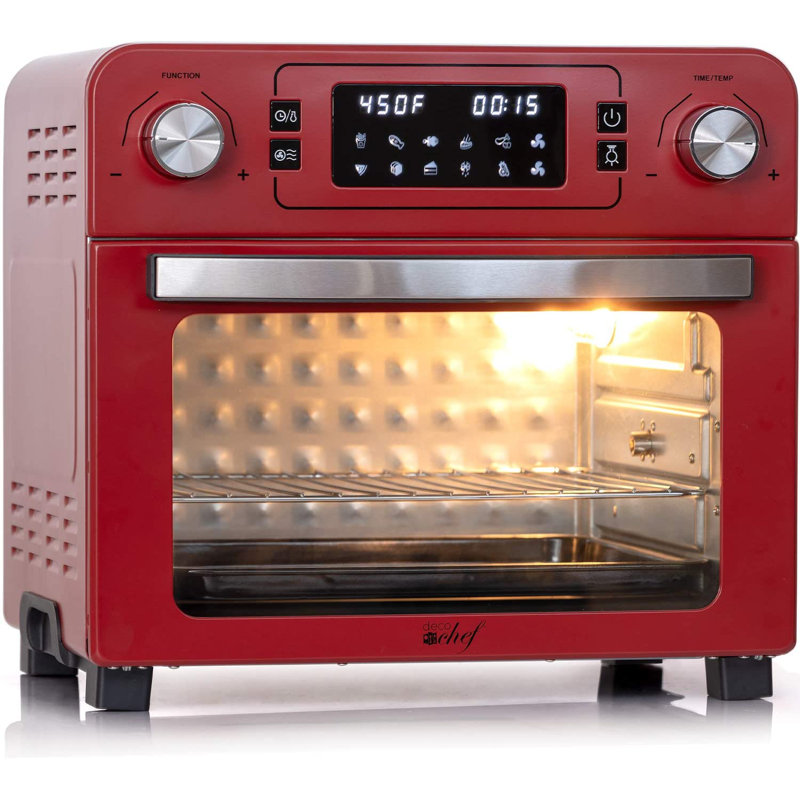 Deco Chef 24qt Red Stainless Steel Countertop Toaster Air Fryer Oven